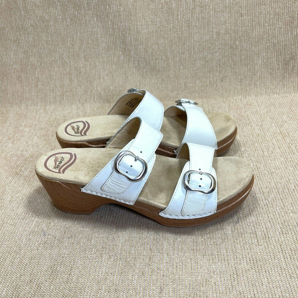 Dansko Sophie Sandals Womens 39 8.5-9 White Slip-on Patent Leather Platform